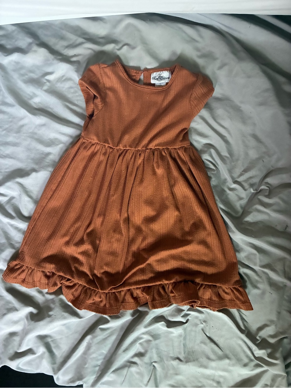 Rare Editions Girls Rust Orange Ruffle-Hem Knit Dress
